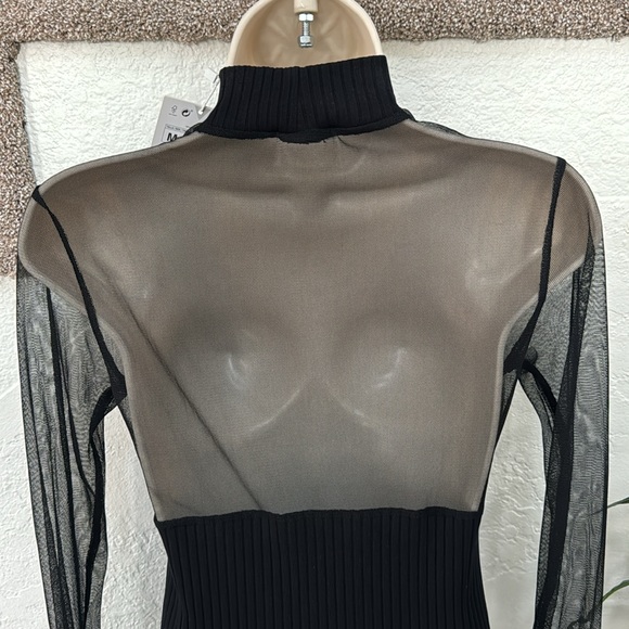 ZARA Women’s Black Mini Body Con with Mesh Sleeves Size M NWT - Picture 7 of 16